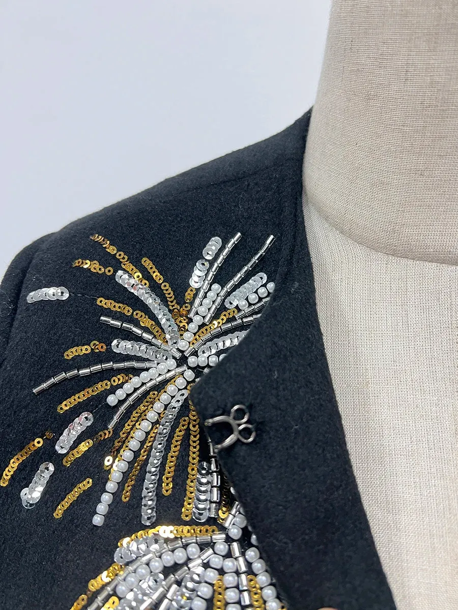 Embroidery Fireworks Patchwork Cape O Neck Shawl Sleeve Loose Sequins Coat