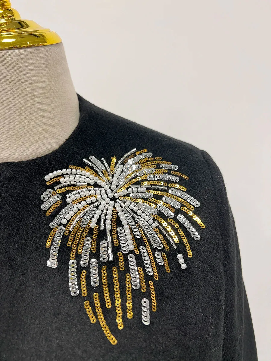 Embroidery Fireworks Patchwork Cape O Neck Shawl Sleeve Loose Sequins Coat