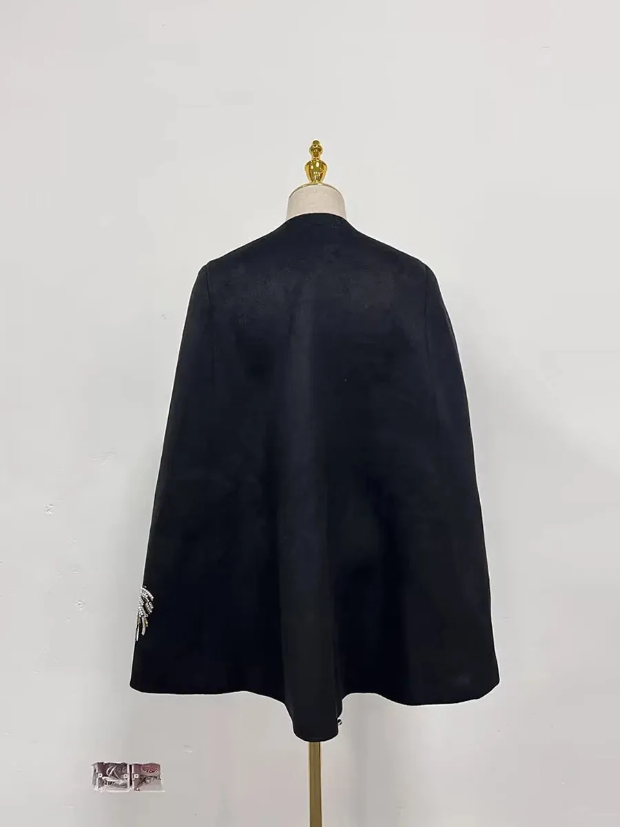 Embroidery Fireworks Patchwork Cape O Neck Shawl Sleeve Loose Sequins Coat