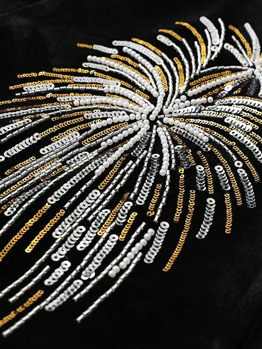 Embroidery Fireworks Patchwork Cape O Neck Shawl Sleeve Loose Sequins Coat