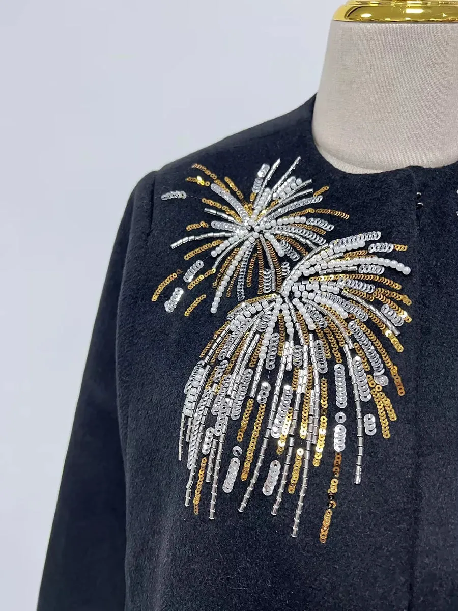 Embroidery Fireworks Patchwork Cape O Neck Shawl Sleeve Loose Sequins Coat