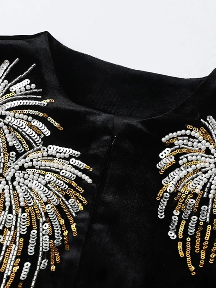 Embroidery Fireworks Patchwork Cape O Neck Shawl Sleeve Loose Sequins Coat