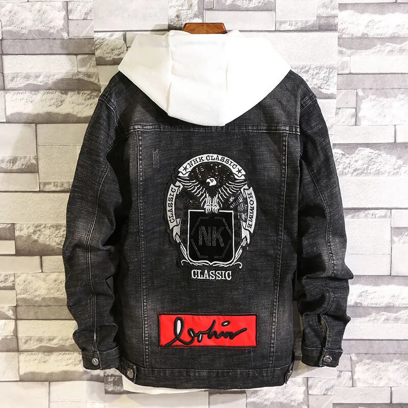 Embroidery New Men's Denim Jacket Long Sleeve Jean Coats