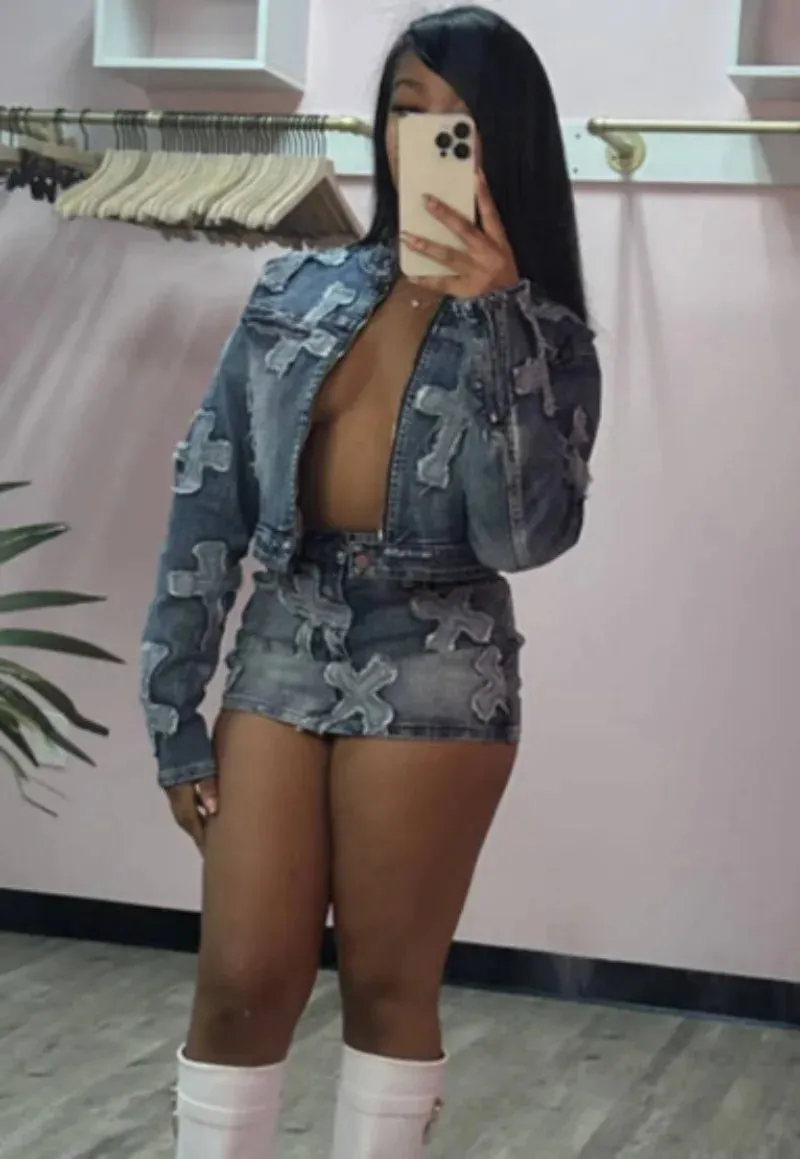 Embroidery Tassel Jeans Two Piece Set