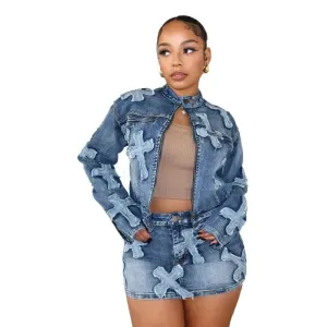 Embroidery Tassel Jeans Two Piece Set