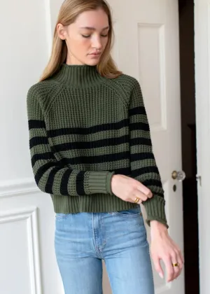 EMERSON FRY Boxy Funnel Neck Sweater - Army   Black Stripe