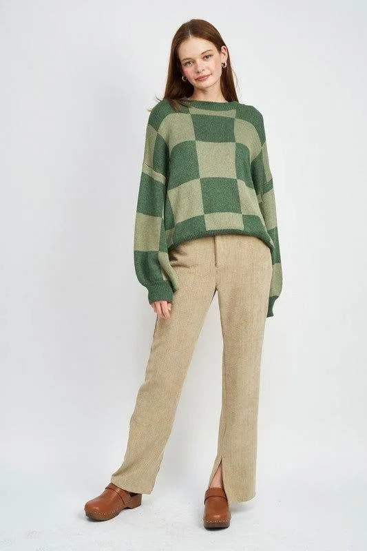 Emory Park Checkered Sweater With Bubble Sleeves