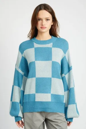 Emory Park Checkered Sweater With Bubble Sleeves