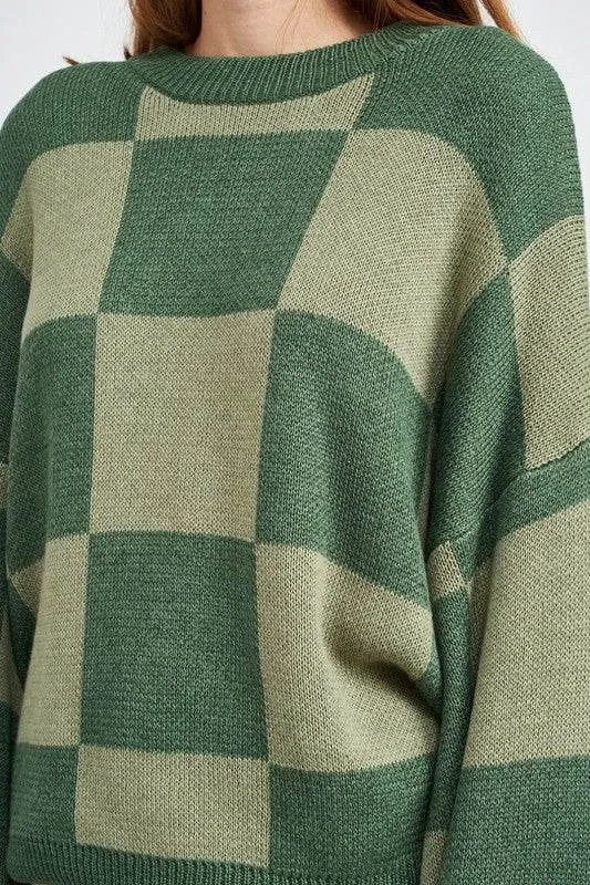 Emory Park Checkered Sweater With Bubble Sleeves