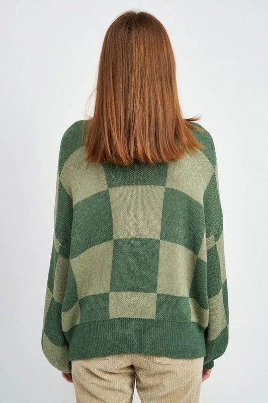Emory Park Checkered Sweater With Bubble Sleeves