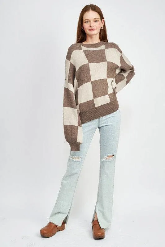 Emory Park Checkered Sweater With Bubble Sleeves