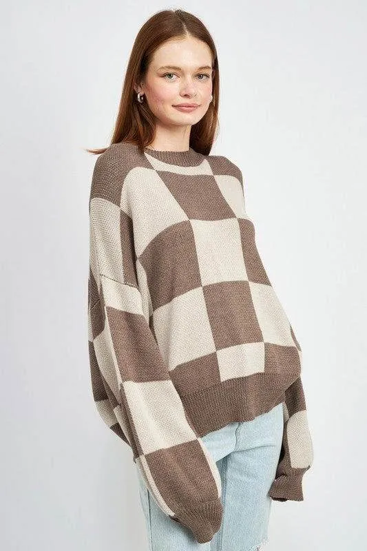 Emory Park Checkered Sweater With Bubble Sleeves