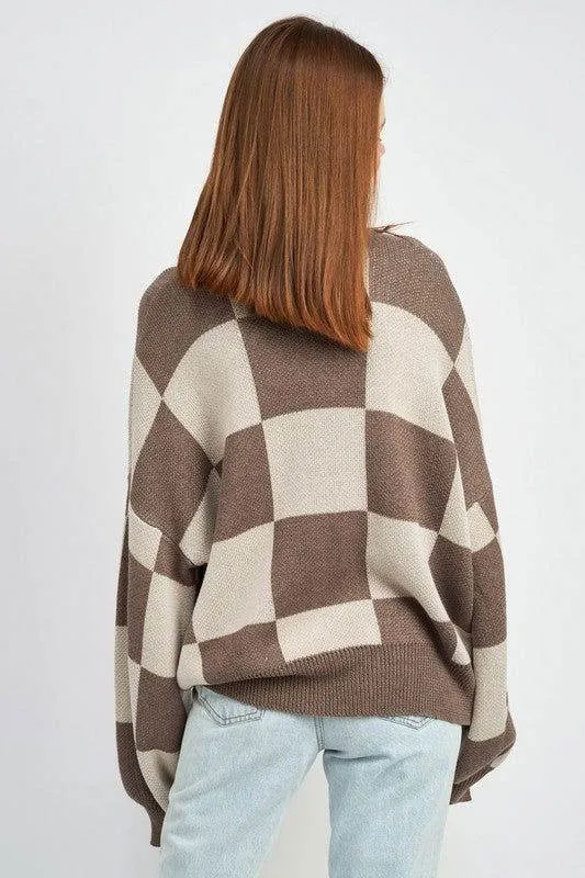 Emory Park Checkered Sweater With Bubble Sleeves