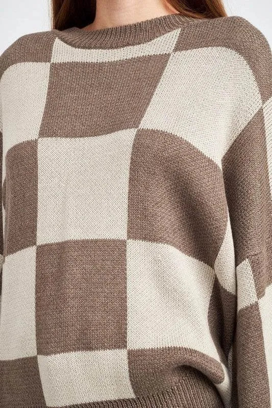 Emory Park Checkered Sweater With Bubble Sleeves