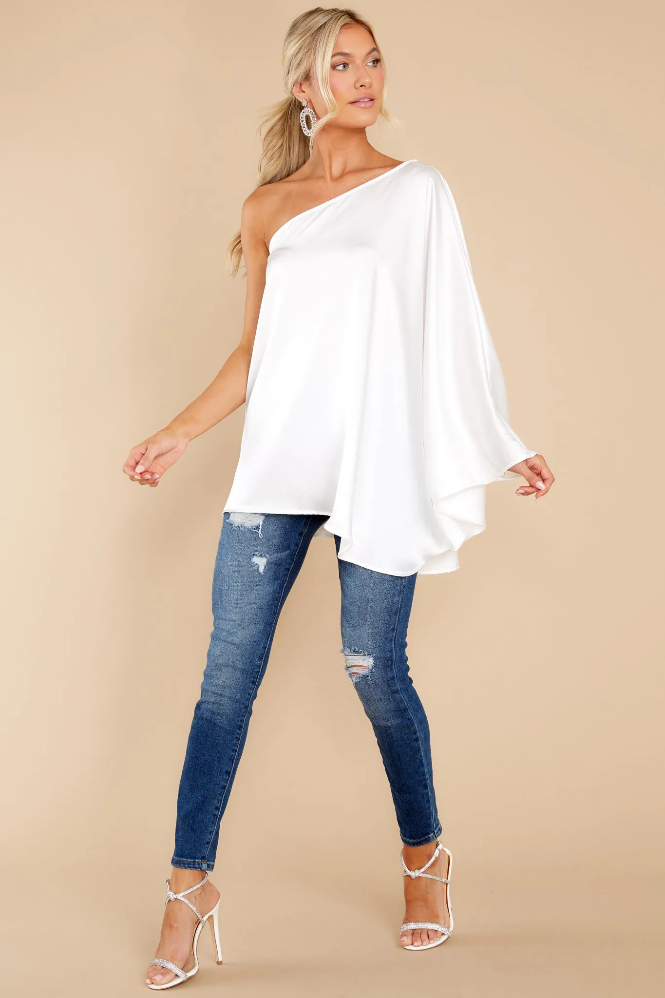 Enveloped In Elegance White One Shoulder Top
