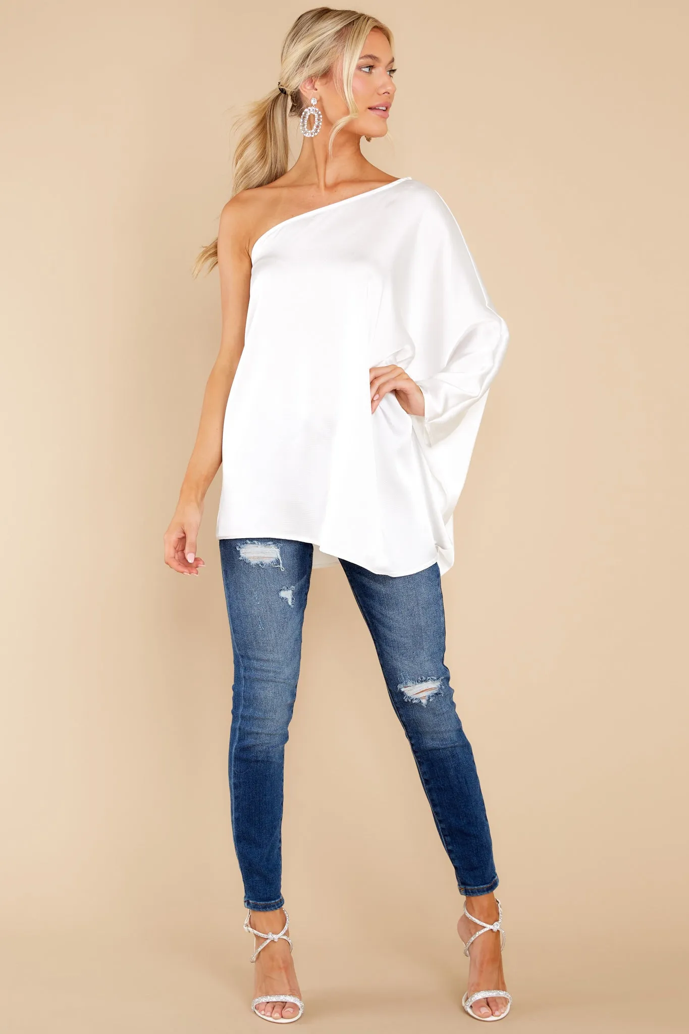 Enveloped In Elegance White One Shoulder Top