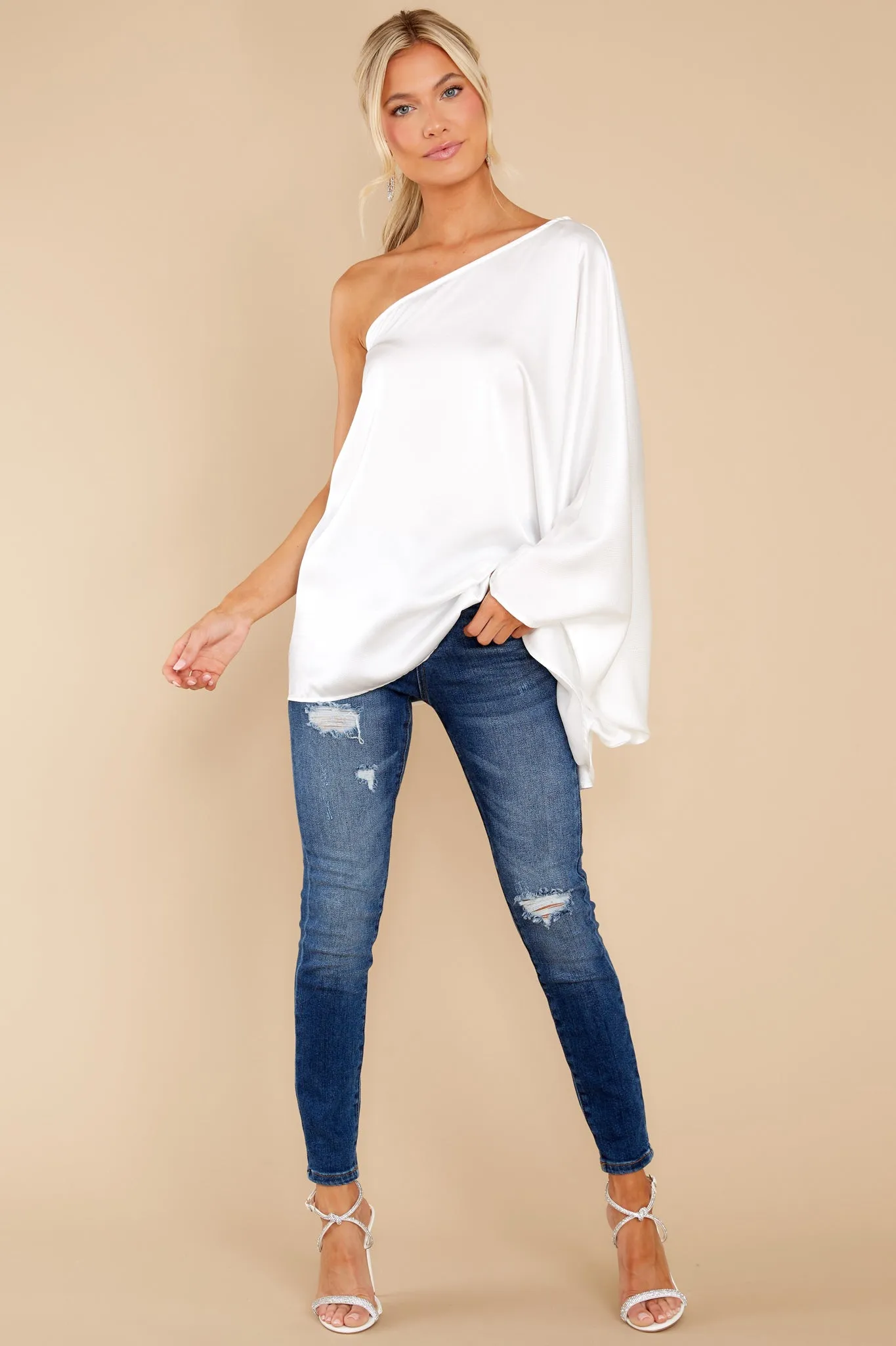 Enveloped In Elegance White One Shoulder Top
