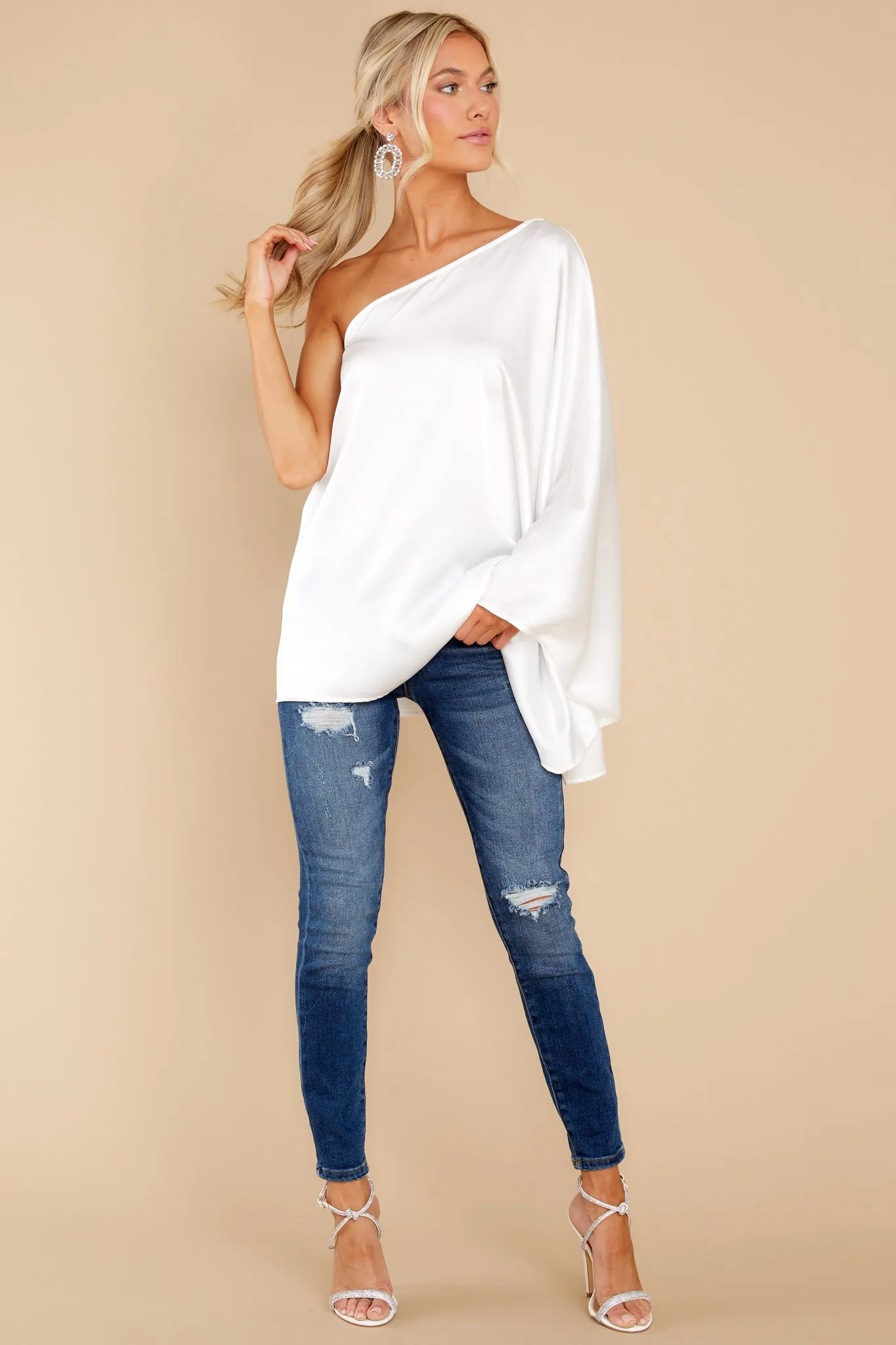 Enveloped In Elegance White One Shoulder Top