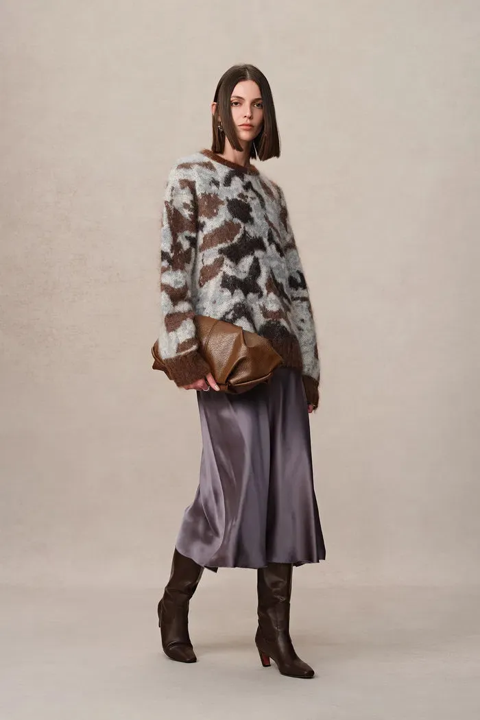 Fera Leopard Jacquard Sweater in Kid Mohair Blend Knit