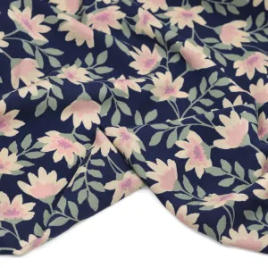 Flowering Vines Rayon Challis - Navy/Cream