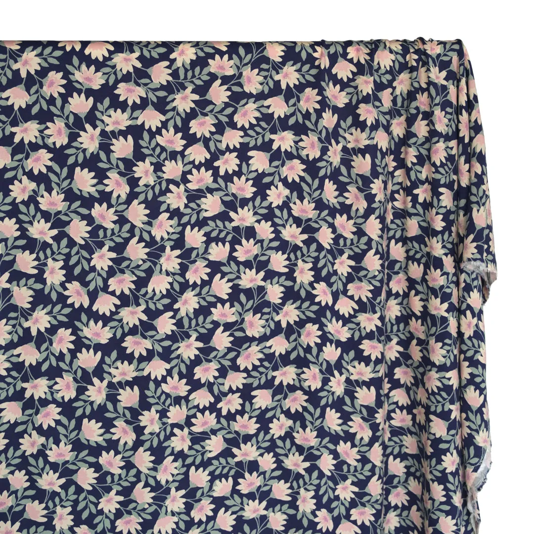 Flowering Vines Rayon Challis - Navy/Cream