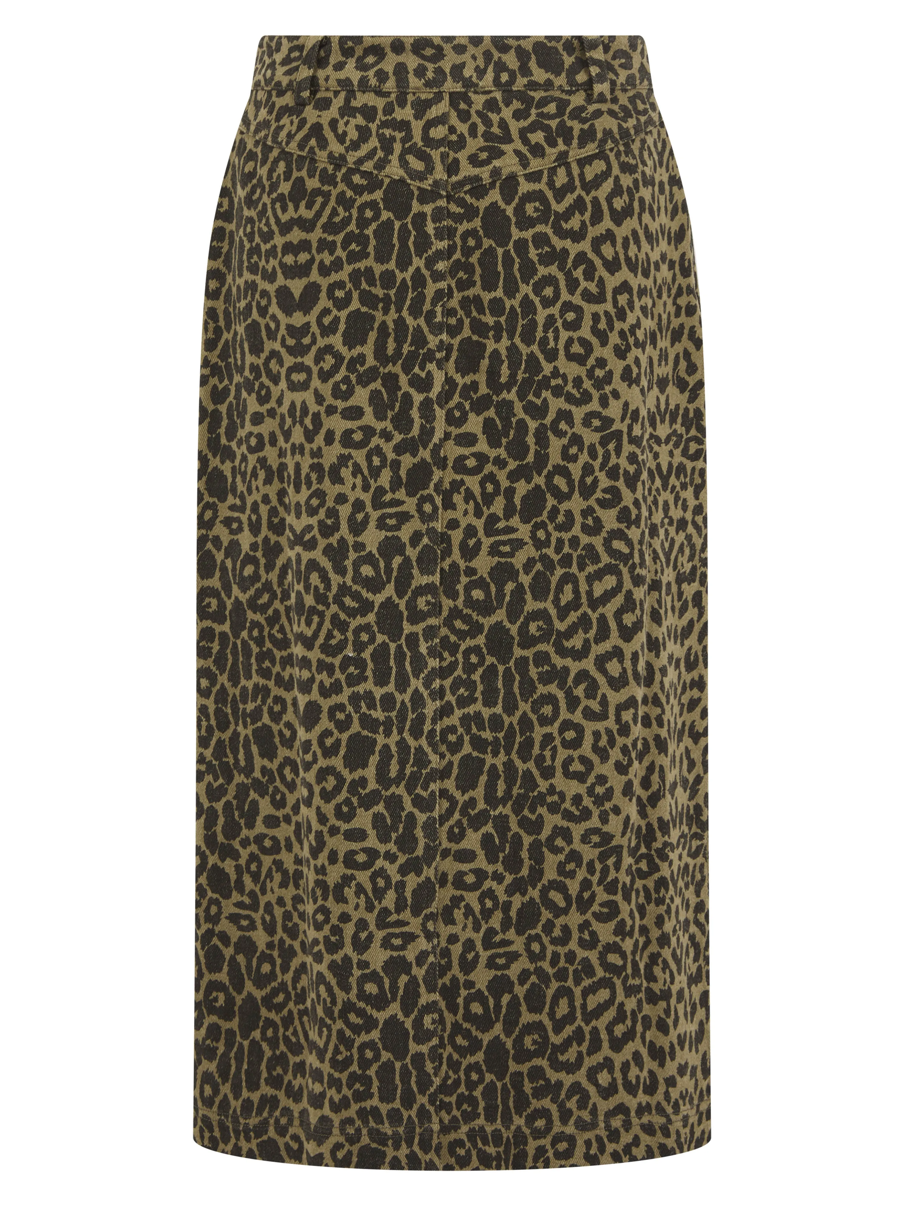 Frankie Denim Skirt in Khaki Leopard Print