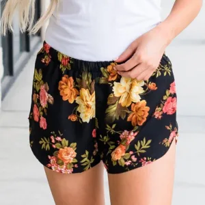 Fun Floral Shorts - Black