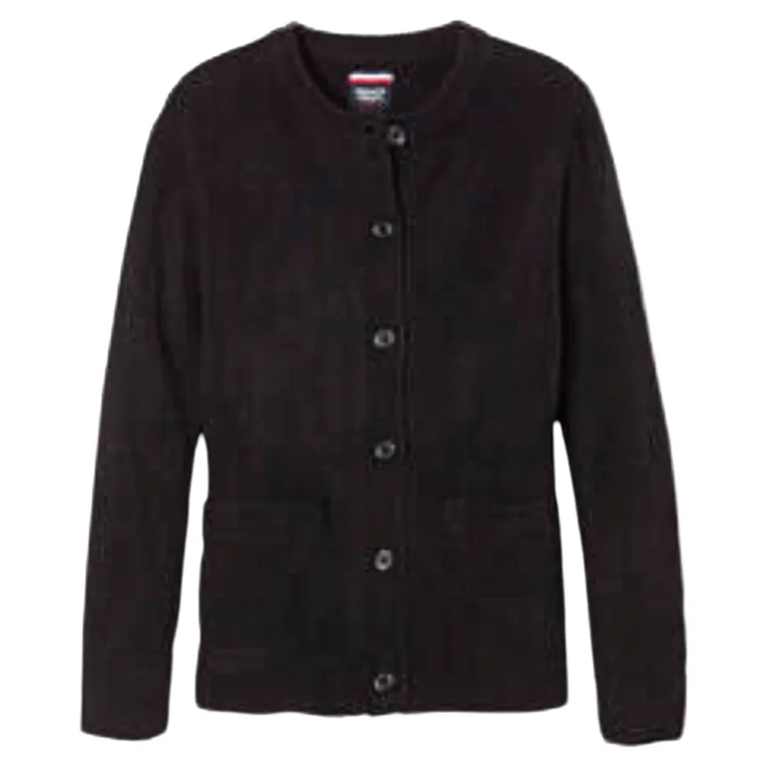 Girls Anti-Pill Crewneck Cardigan-Black