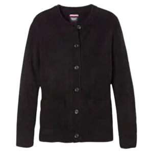 Girls Anti-Pill Crewneck Cardigan-Black
