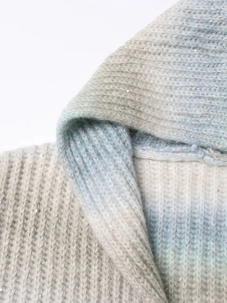 Gradient Casual Sweaters For Women Hooded Long Sleeve Loose Minimalist Chic Knitting Sweater Female Clothing
