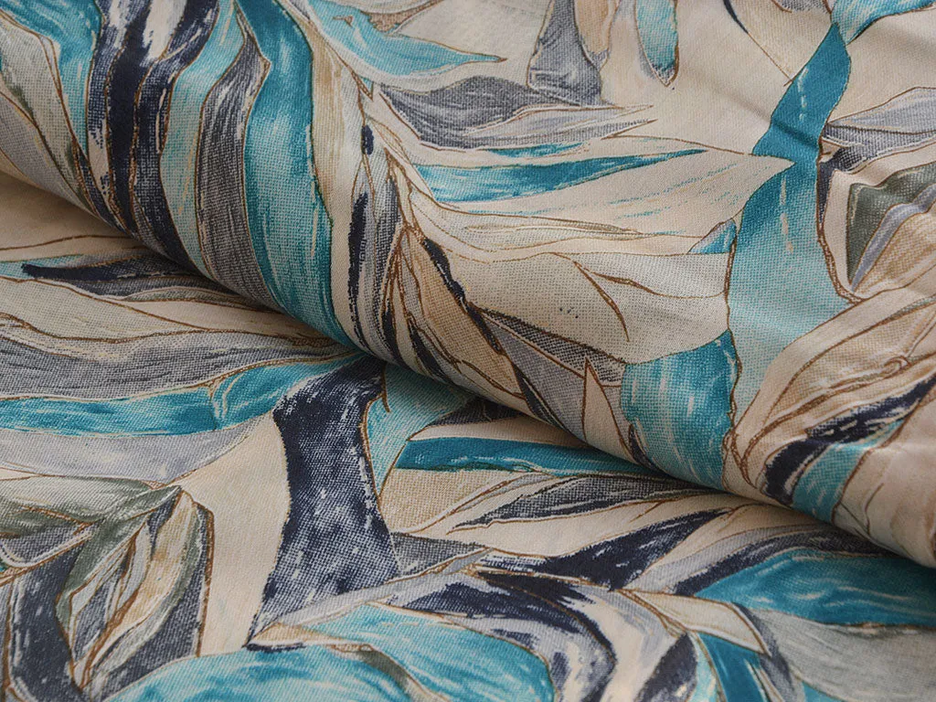 Gray & Sky Blue Floral Leaves Design Premium Modal Chanderi Silk Fabric