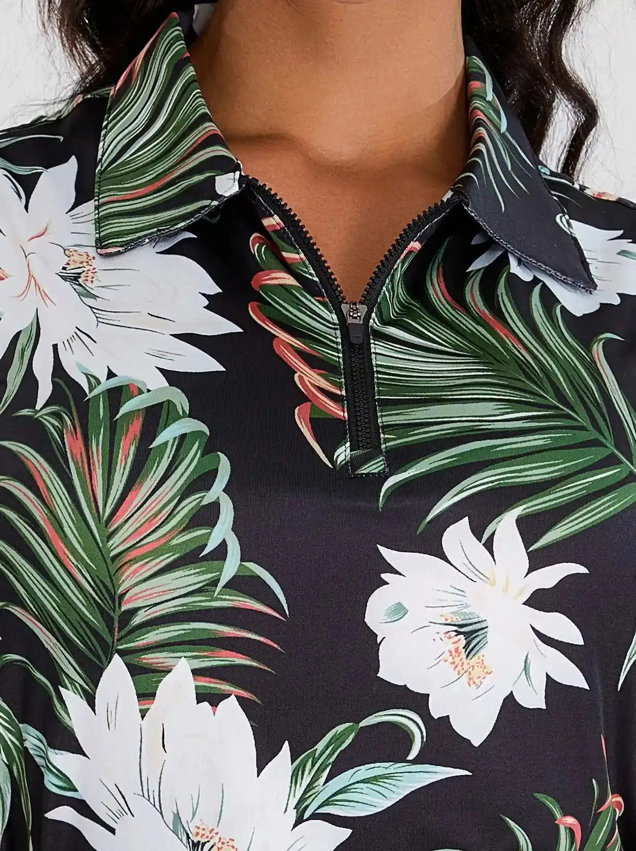 Hawaii Style Floral Quarter-zip Sleeveless Golf Polo Shirt
