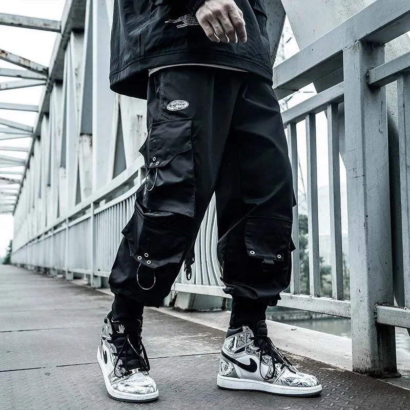HOUZHOU Black Cargo Pants Men Joggers Hip Hop Techwear Pants Hippie Cargo Trousers Streetwear Pockets
