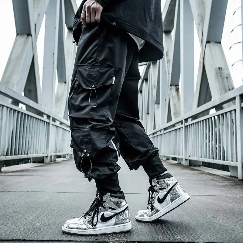 HOUZHOU Black Cargo Pants Men Joggers Hip Hop Techwear Pants Hippie Cargo Trousers Streetwear Pockets