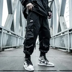 HOUZHOU Black Cargo Pants Men Joggers Hip Hop Techwear Pants Hippie Cargo Trousers Streetwear Pockets
