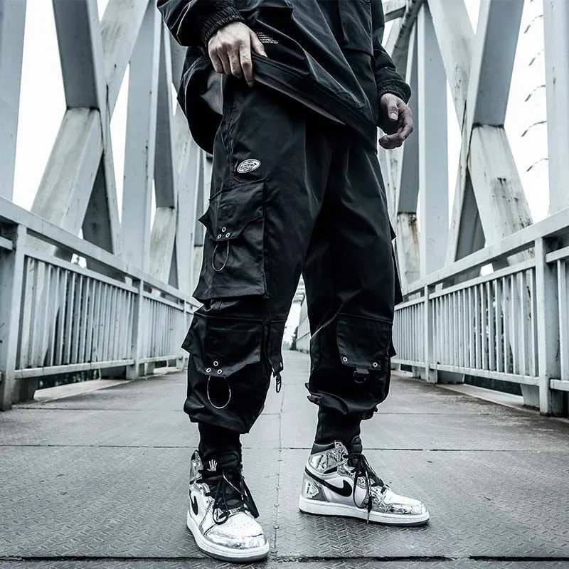 HOUZHOU Black Cargo Pants Men Joggers Hip Hop Techwear Pants Hippie Cargo Trousers Streetwear Pockets