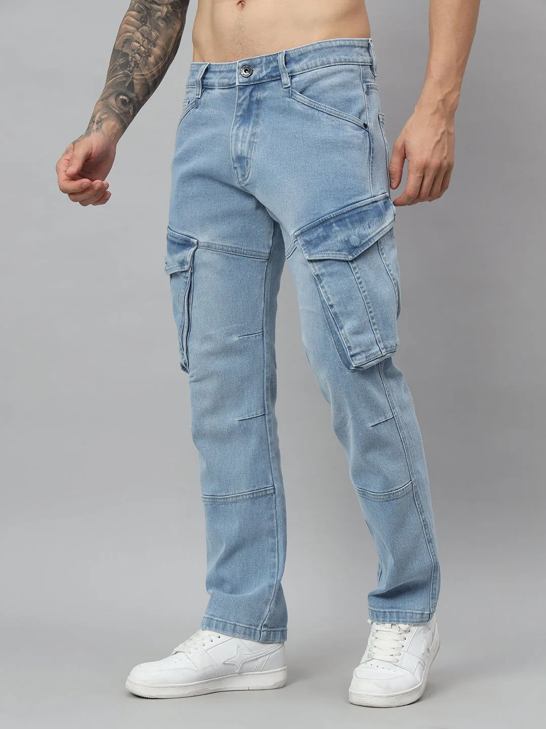 Ice wash cargo jeans