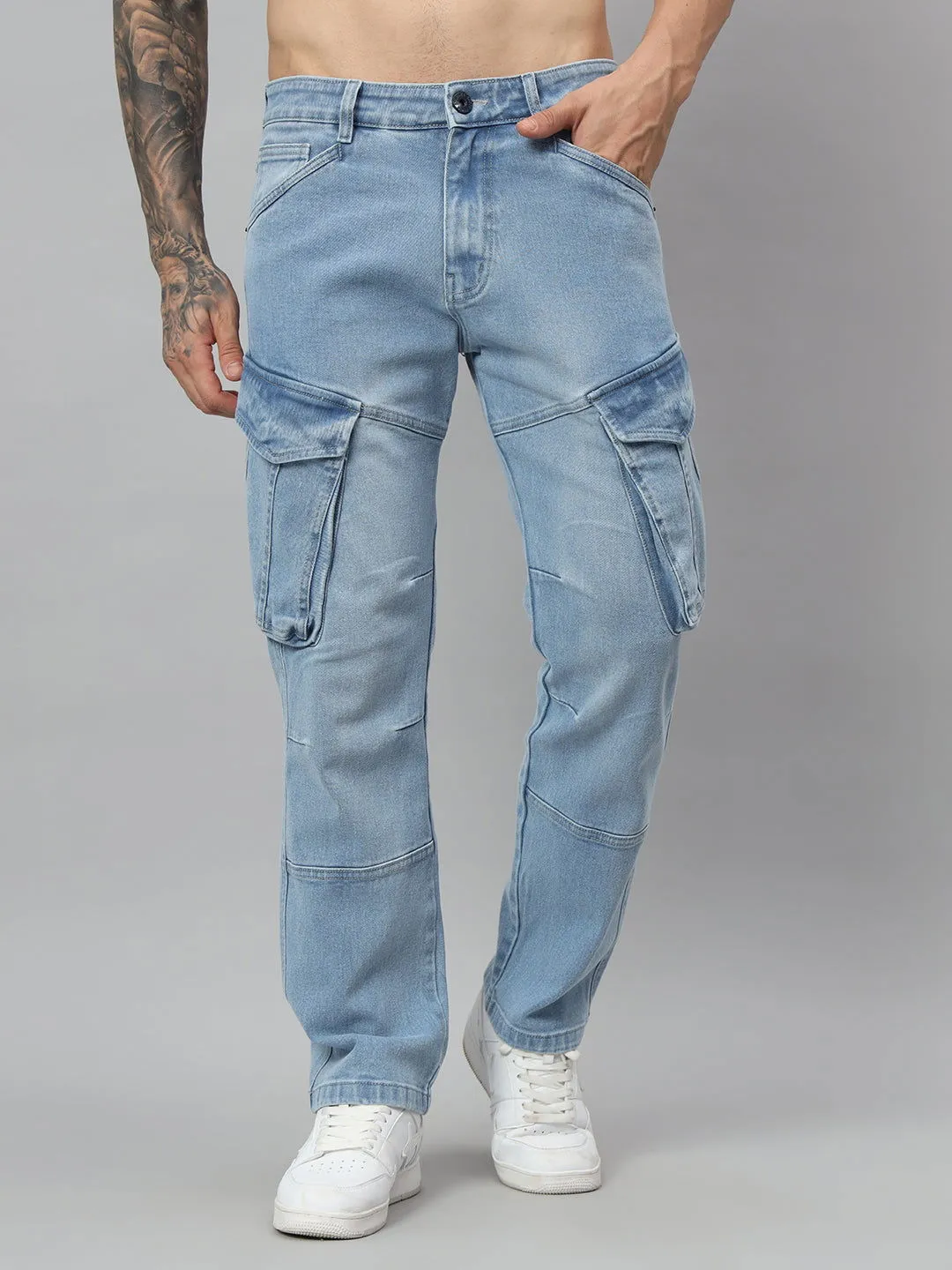 Ice wash cargo jeans