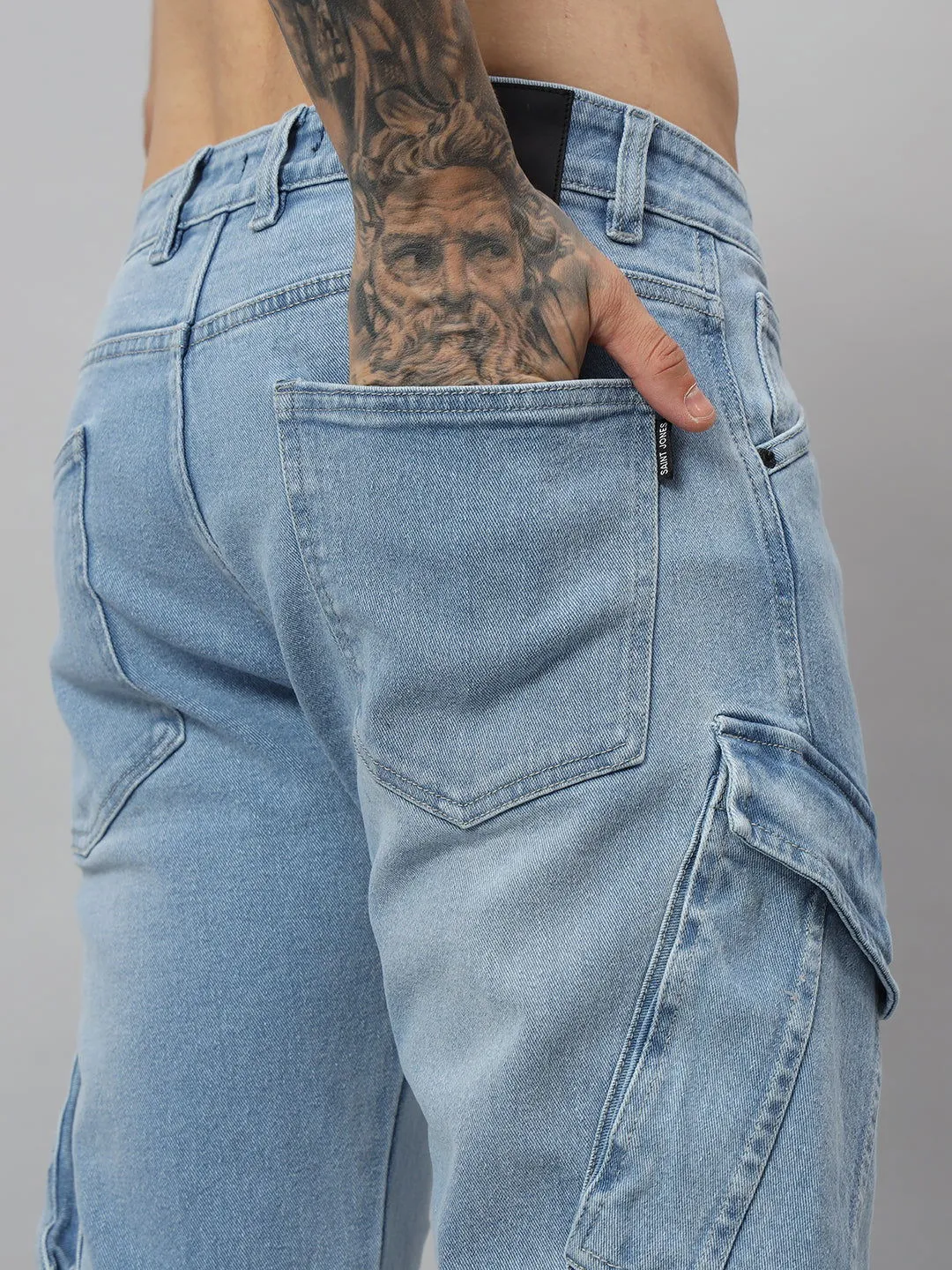 Ice wash cargo jeans