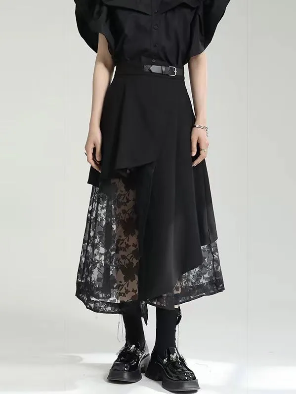 Irregular-Paneled Gauze High-Waisted Skirt