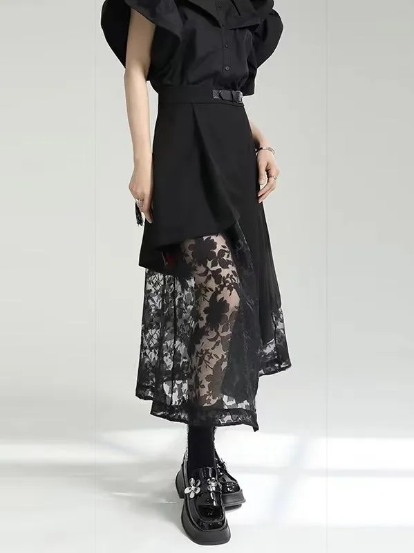 Irregular-Paneled Gauze High-Waisted Skirt
