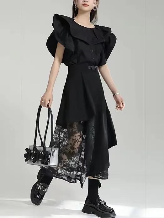 Irregular-Paneled Gauze High-Waisted Skirt