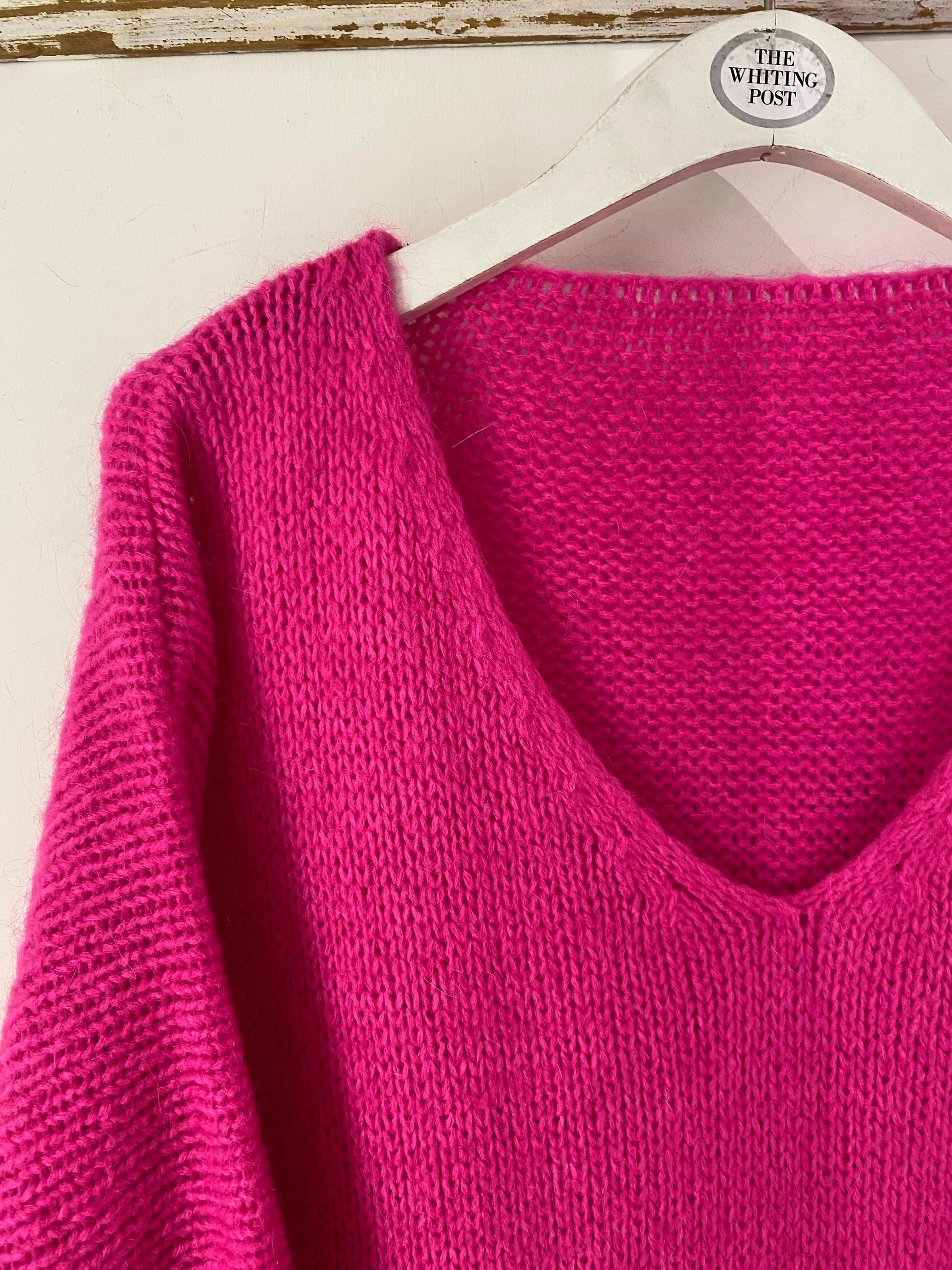 Italian collection mohair v-neck jumper -Fuchsia