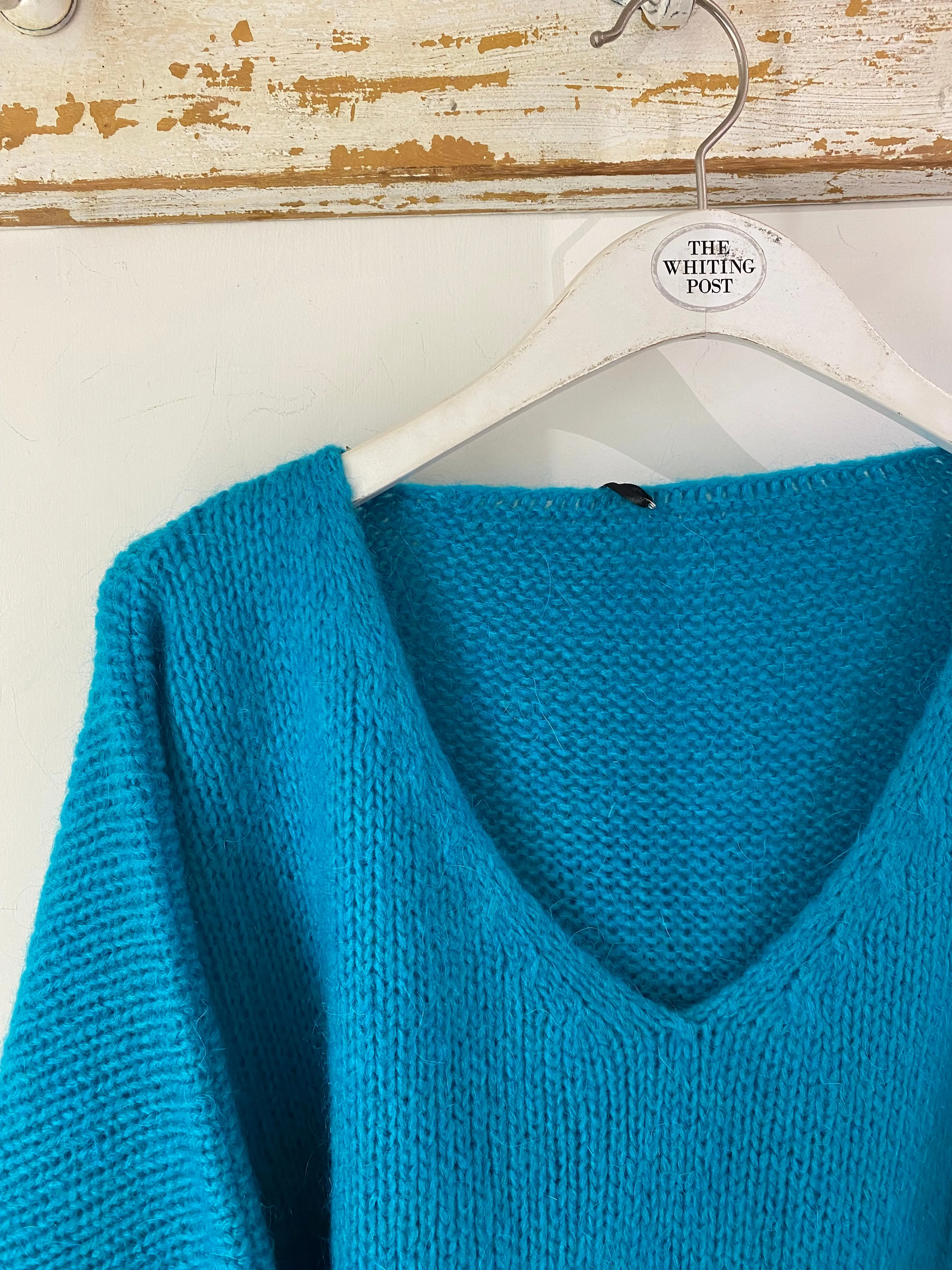 Italian collection mohair v-neck jumper -Turquoise