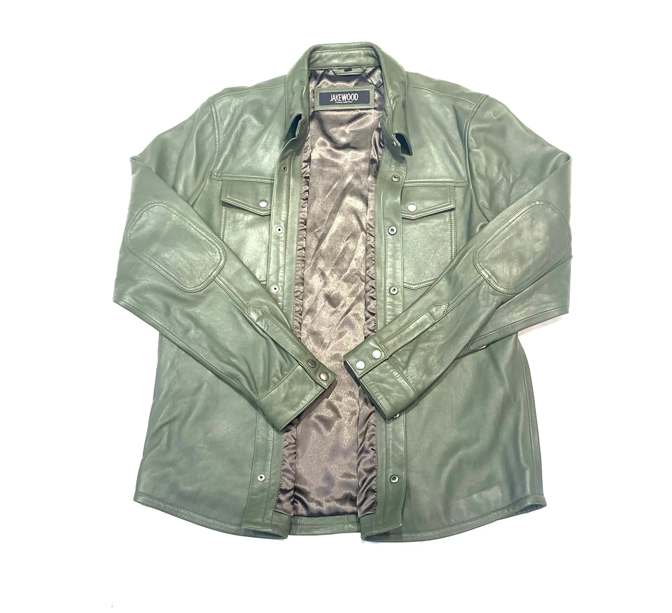 Kashani Men's Olive Green Lambskin Button-Up Shirt