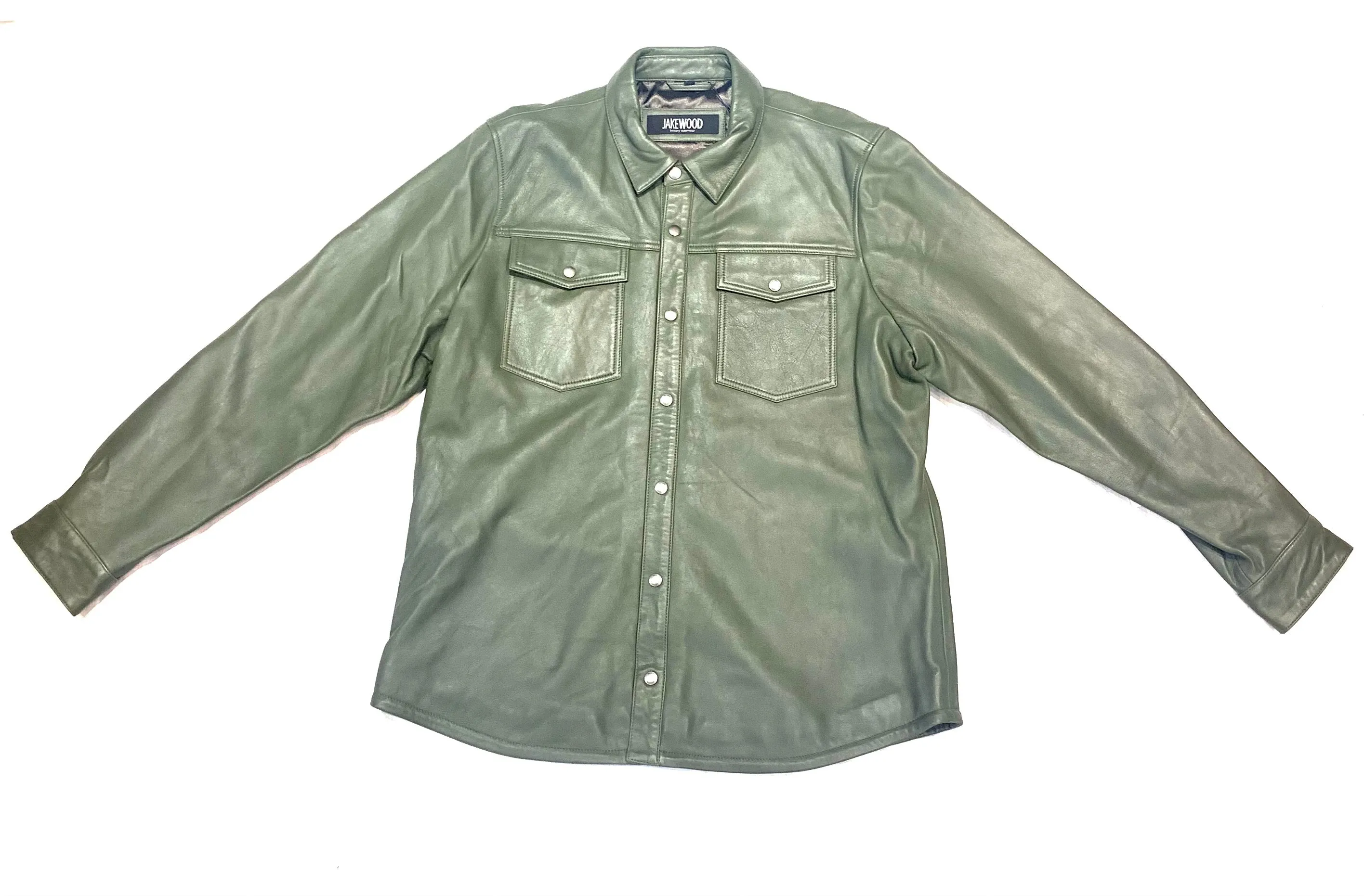 Kashani Men's Olive Green Lambskin Button-Up Shirt