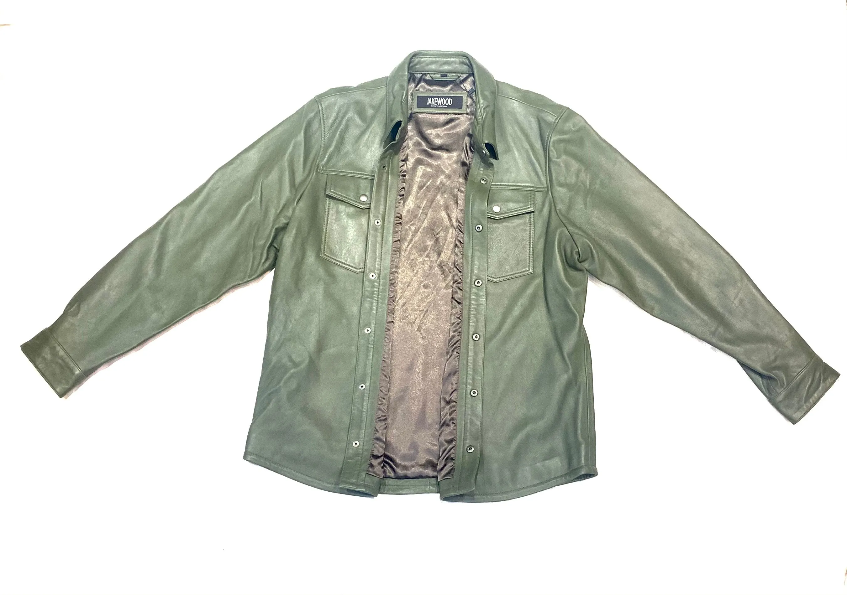 Kashani Men's Olive Green Lambskin Button-Up Shirt