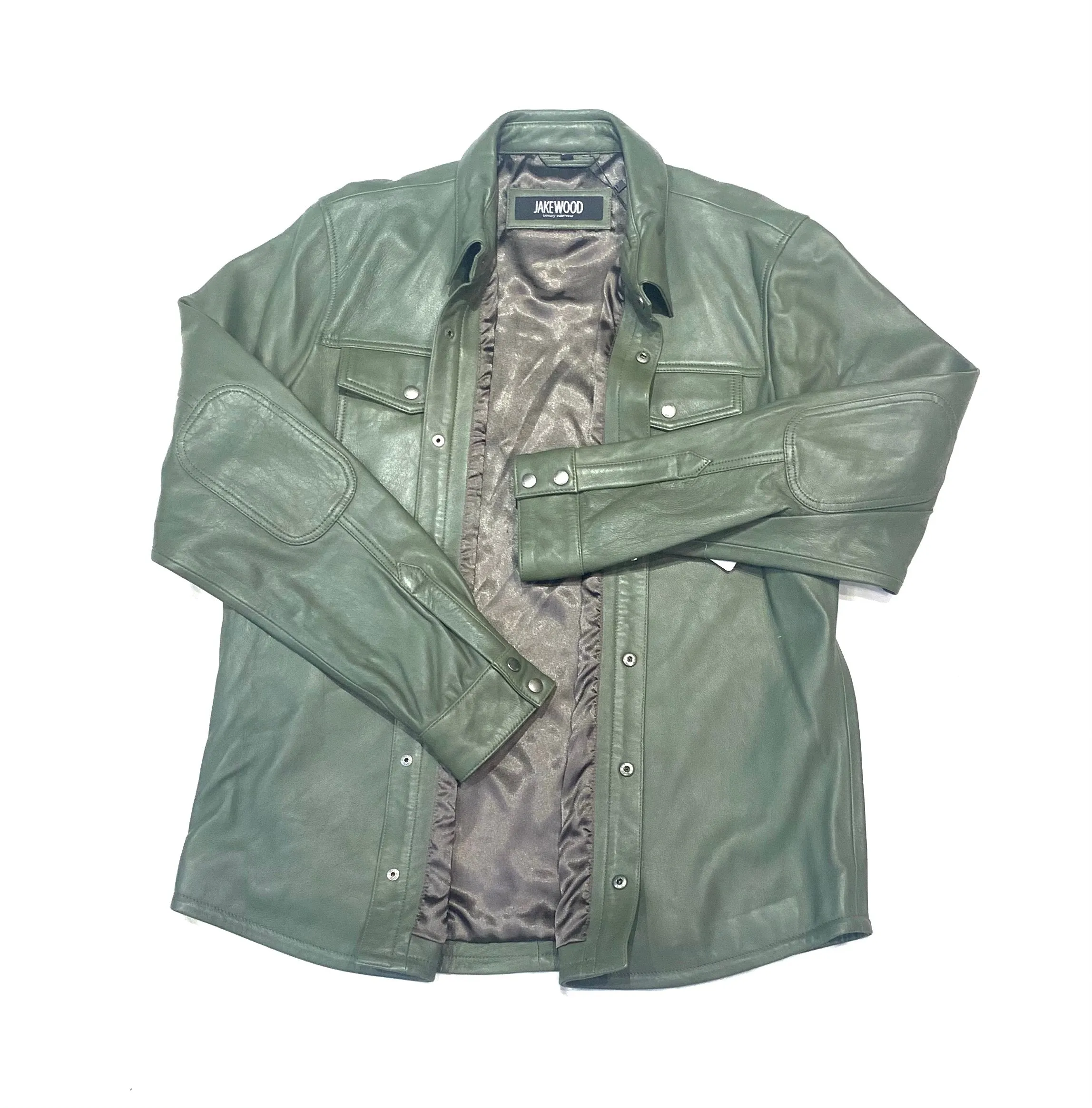 Kashani Men's Olive Green Lambskin Button-Up Shirt