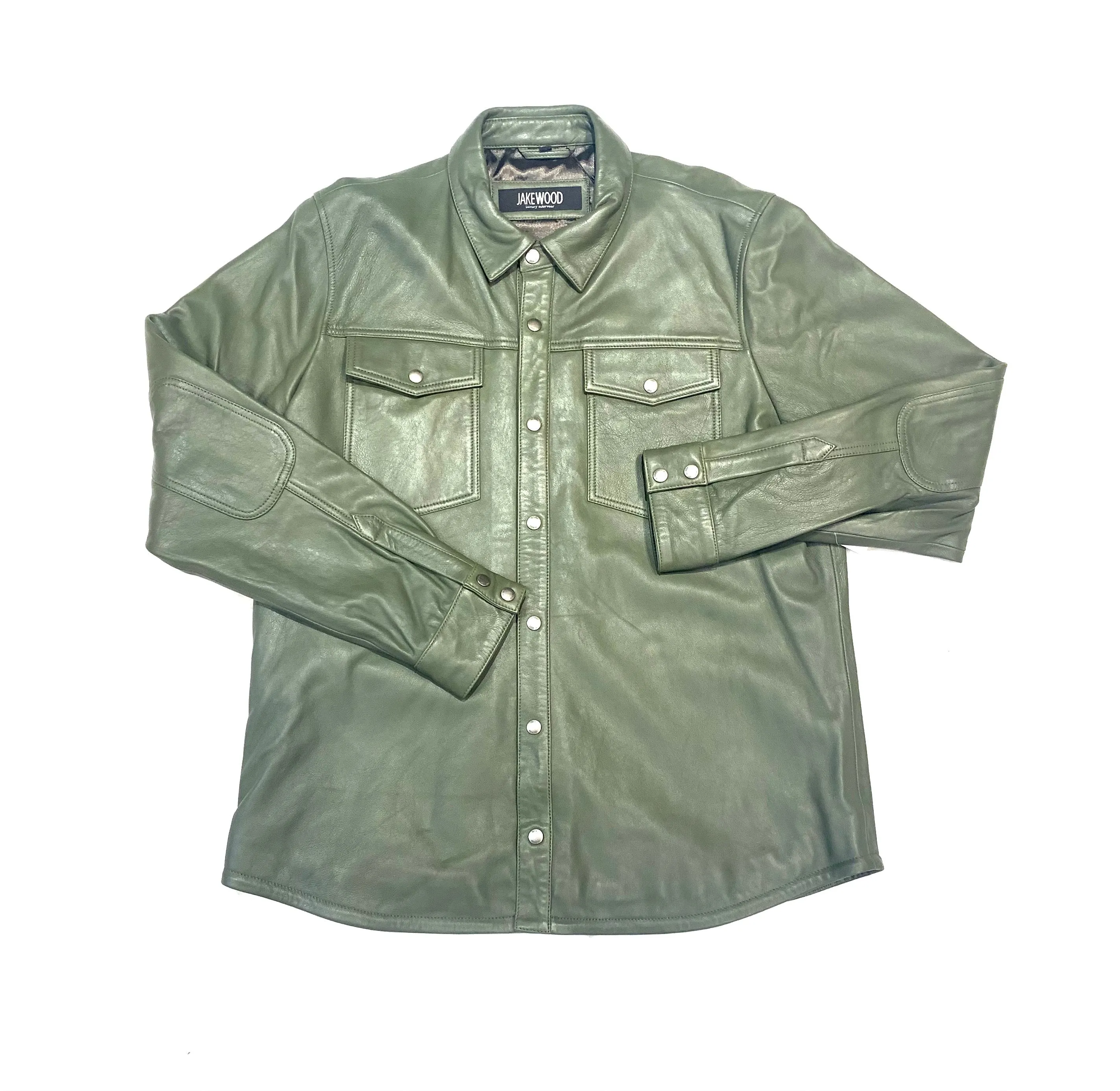 Kashani Men's Olive Green Lambskin Button-Up Shirt