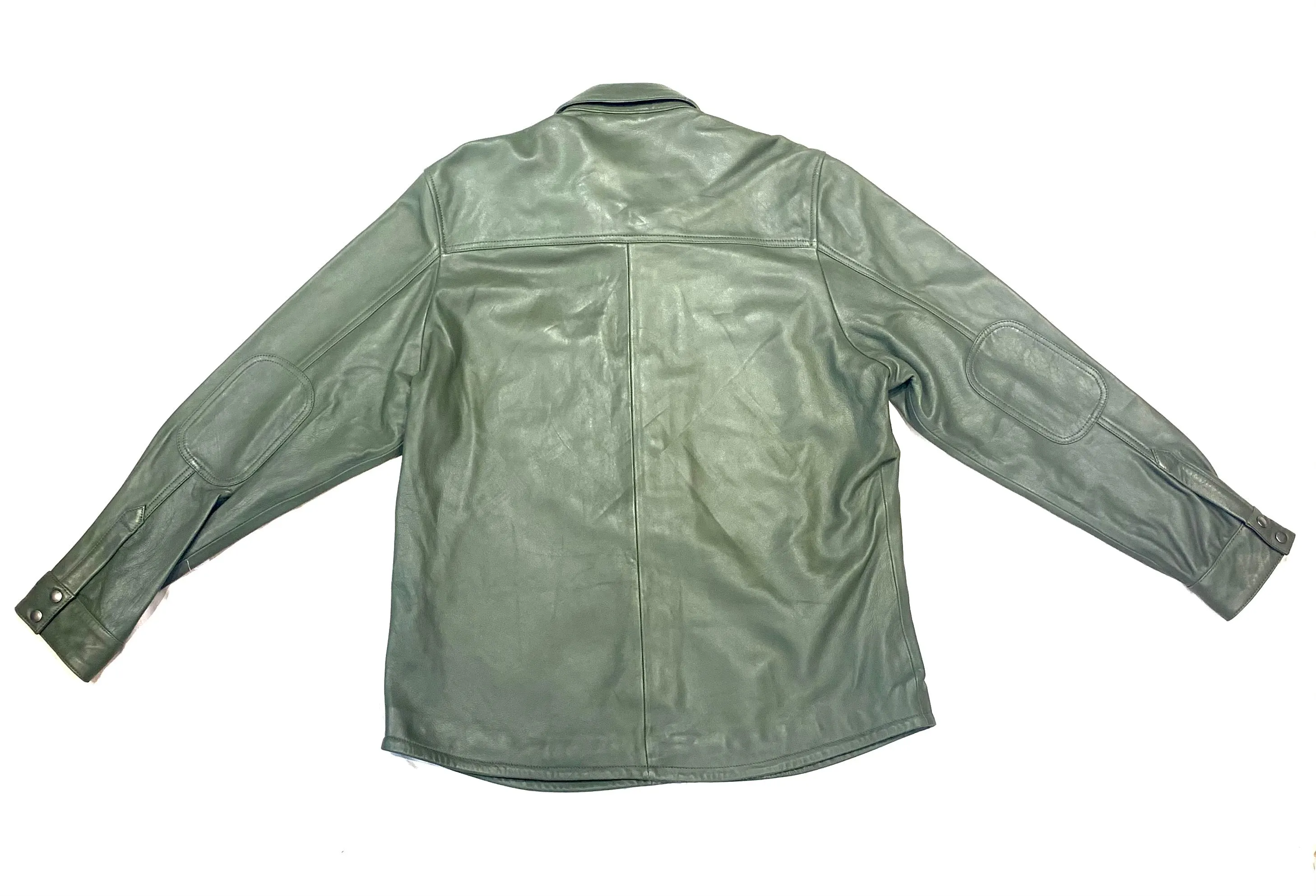 Kashani Men's Olive Green Lambskin Button-Up Shirt